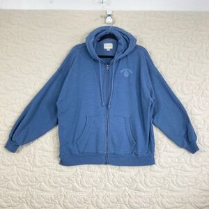 American Eagle Full Zip Hoodie Blue Sweatshirt Logo Fleece Lined Mens Small
